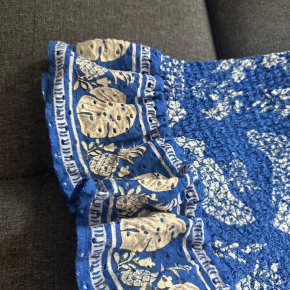 Farm Rio Blue Floral Banana Smocked Puff Sleeve Summer Dress Size L - Picture 8 of 9